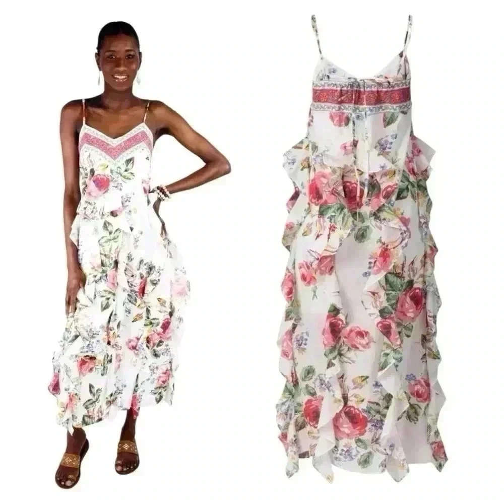 Alix of Bohemia Filipa Rosa Wildflower Dress M Cotton Ruffle Boho Resort Luxury - Picture 6 of 16
